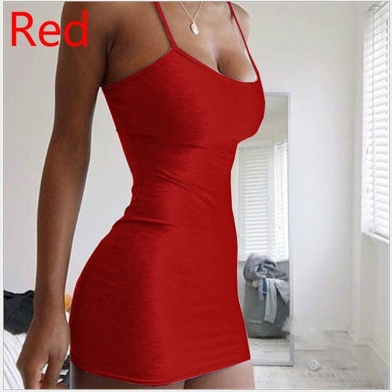 Pure Color Simple Hanging Neck Tight-fitting Hip Skirt - 3KDyn